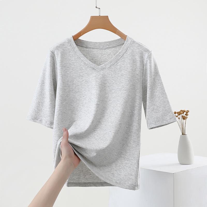 

Women s V-Neck Mid-Sleeve Cotton T-Shirt - 2025 Spring/Summer Collection, Fitted Waist, Solid Color L