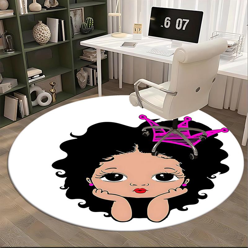 Pink Crown Afro Girl Chair Mat - Round Carpet for Home Decor, Sofa Rug, Office Mat, Gift for All Rooms0512b