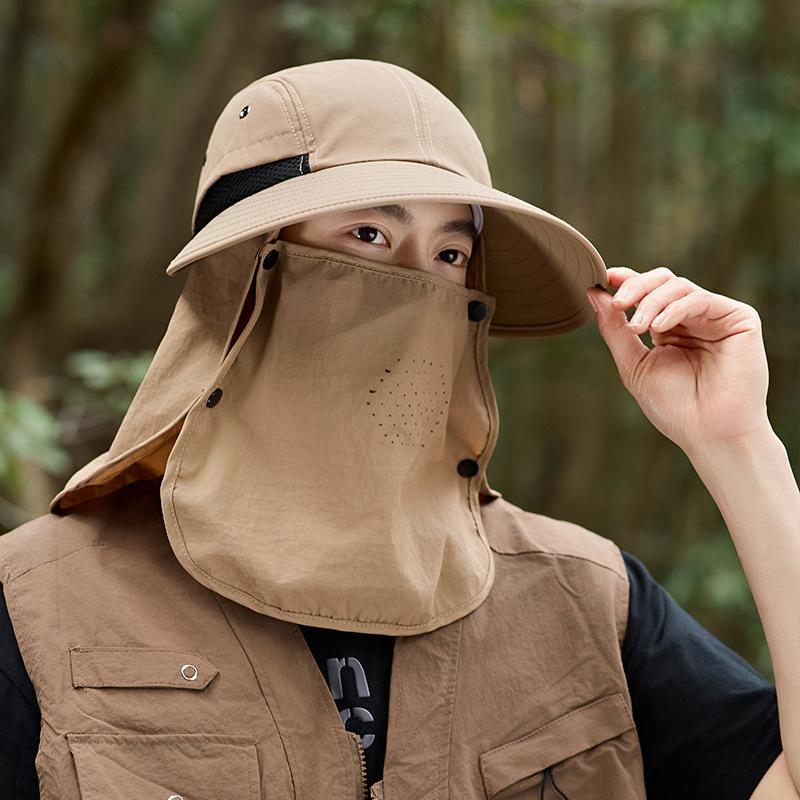 Summer Bucket Hat Men's Mountaineering Breathable Quick Drying Sun Hat Big Brim Shawl Neck Protection Sun Protection Hat Children