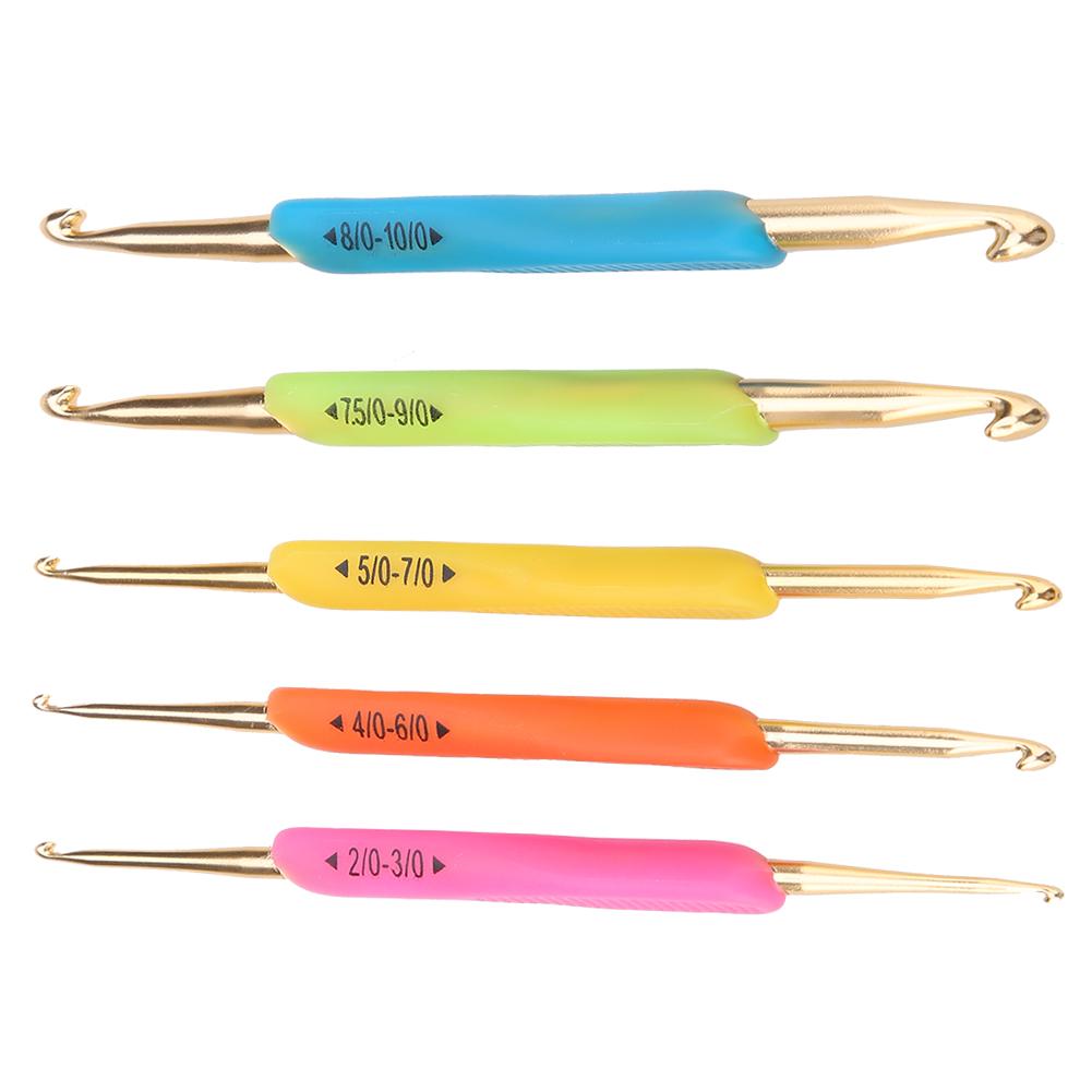 Double Hook Crochet Hook Set TPR Soft Rubber Handle Aluminum Knitting Needle Set (Color Random)