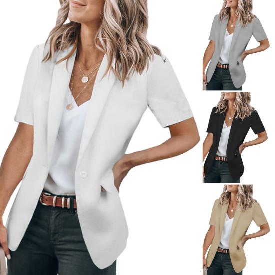 

Женский повседневный костюм, пальто с лацканами и коротким рукавом, пиджак на одной пуговице, однотонная куртка с клапанами, летняя деловая верхняя одежда XXL белый