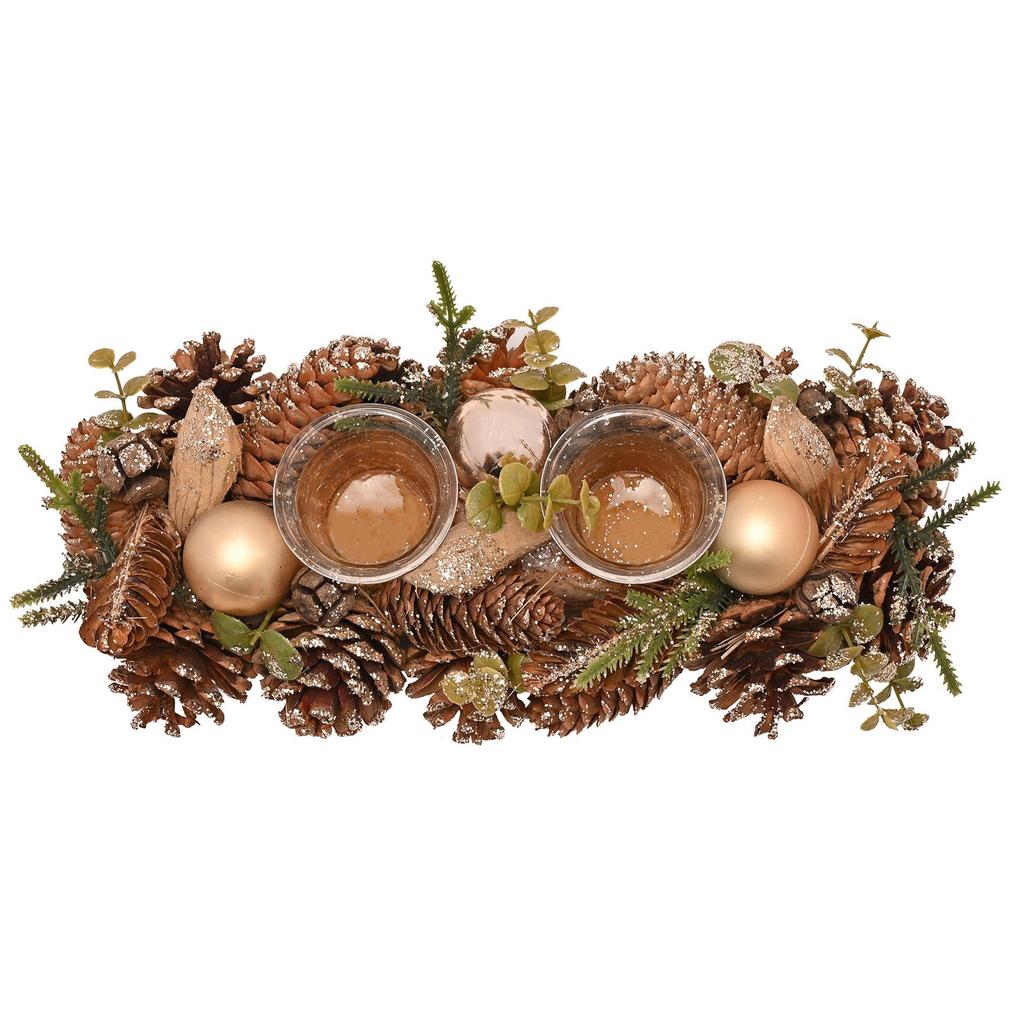 Gold Glitter Pinecone Candleholder with 2 Glasses