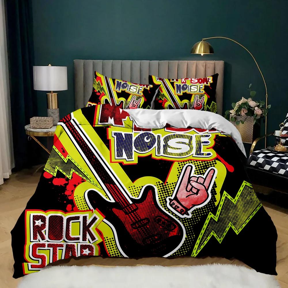 Guitar Duvet Cover Set Electric Guitar In Burning  Musical Creativity Concept Music Double Queen King Size Polyester Qulit Cover