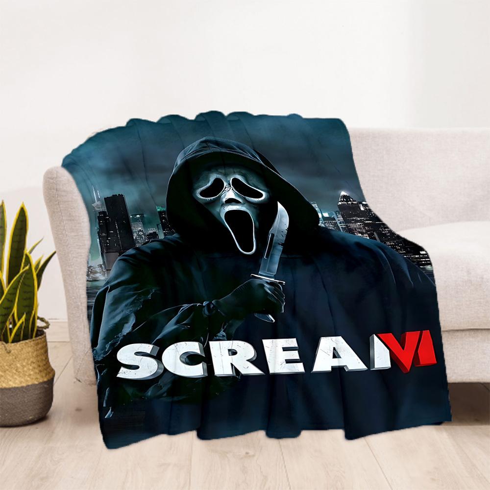 1pc ScreamHorror Outdoor Blanket Lightweight Flannel, Soft & Warm, All Season Use for Sofa, Outdoor, Camping, Living Room, Office, Chair