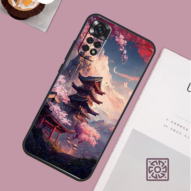 Japanese Art Temple Sakura Phone Case For Redmi Note 13 Pro 12 11 10 9 8 Pro 9S 10S 11S 12S 10A 9C 10C 12C 13C Cover