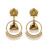 TopHanqi Retro Ethnic India Jhumka Jhumki Earrings Femme Antique Gold Color Carved Lotus Lantern Drop Earrings For Women Zircon