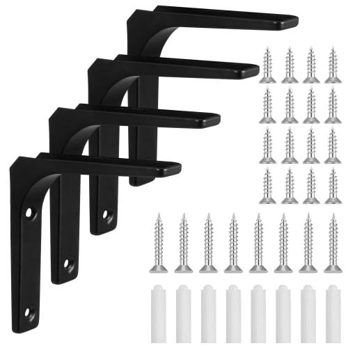 Hitchlike 4-Piece Set of L-Shaped Steel Shelf Brackets, Wall-Mounted Shelf Brackets, 50kg Weight Capacity, Ideal for Kitchens, Living Rooms, Storage,