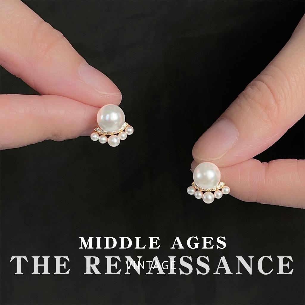 Средневековые французские серьги-гвоздики с жемчугом, темпераментные элегантные серьги, простые серьги для通勤