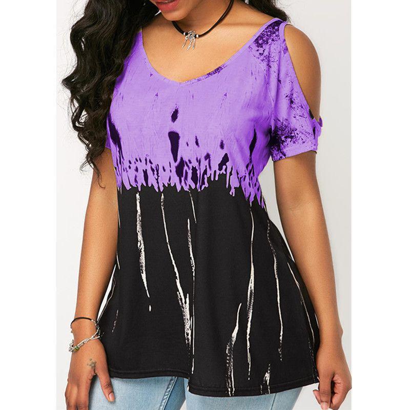 Plus Women Size Tshirt Cold Shoulder Tops Summer Blouse Casual Loose Shirts