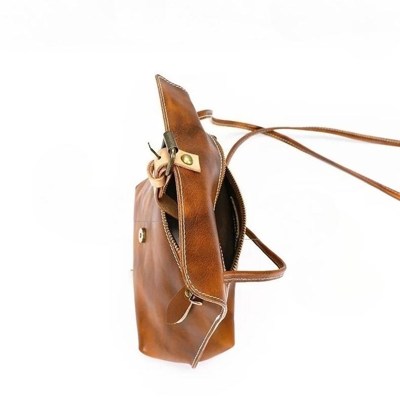 Johnature Echte Leder Damen Tasche Retro Handgemacht Weiches Rindsleder Mini Vielseitig Schulter Crossbody Tasche