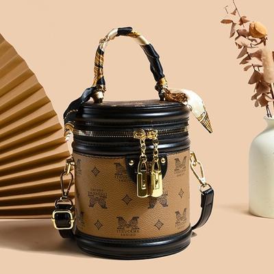 High-End Fashion Portable Bucket Bag, Women'S Versatile Mobile Phone Bag, Retro Printed Shoulder Oblique Span Bag