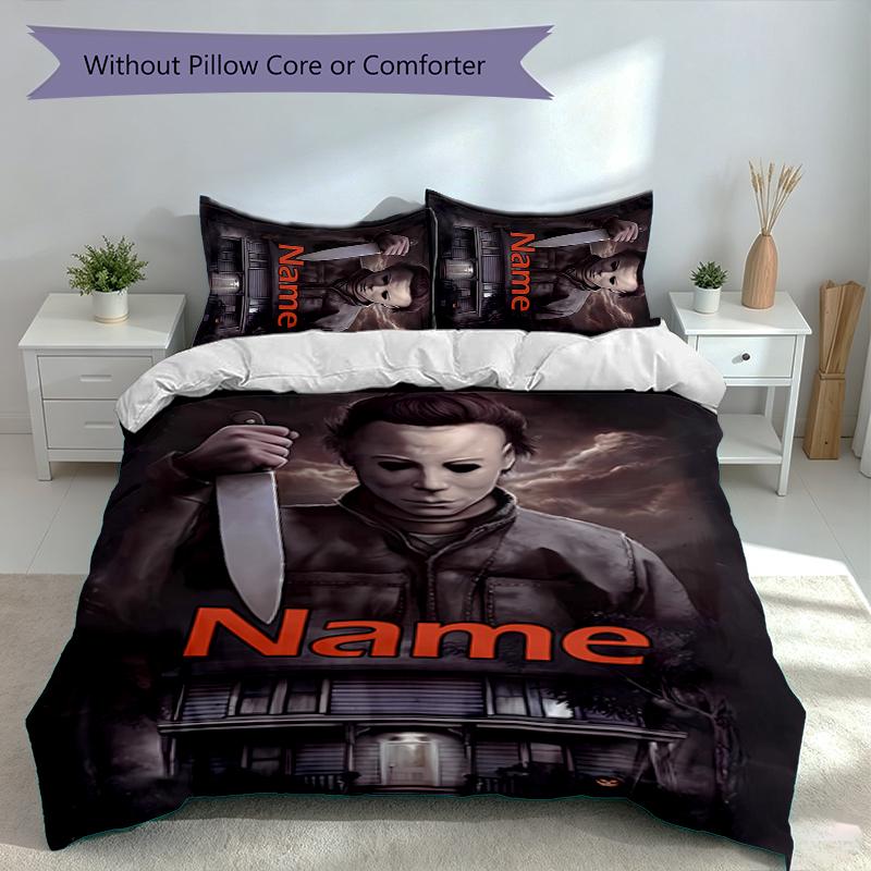 3pcs Custom Name Michael Myers Set,Includes 1 Duvet Cover and 2 Pillowcases,All-season Bedroom Decor