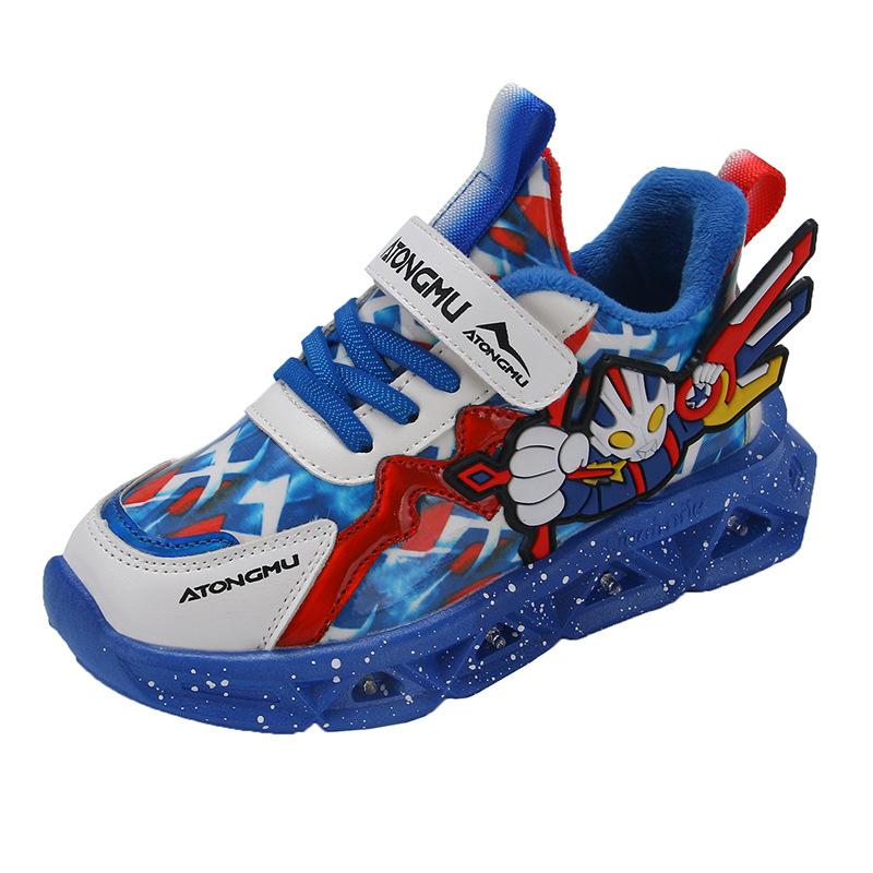 Boys' Shoes with Lights 2025 Summer New Mesh Breathable Children's Sports Shoes Versatile Boys Soft-soled Shoes Shine
