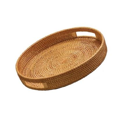 Stylish Round Wicker Tray with Handles for Multipurpose Use In Kitchen Supplies Dining or Living Room Organization