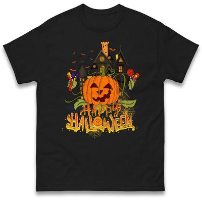 T-shirt Joyeux Halloween Ville Design Citrouille Fête de Nuit