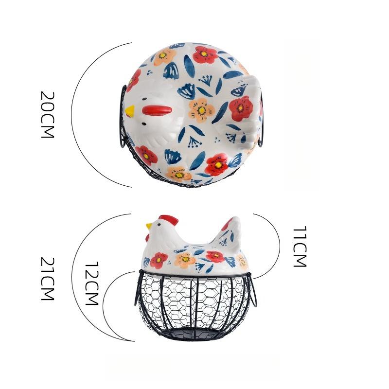 1pc Farmhouse Hen-Shaped Ceramic Egg Baske -Ceramic Egg Holder with Lid,Rustic Kitchen Organizer for Fruits/Veggies