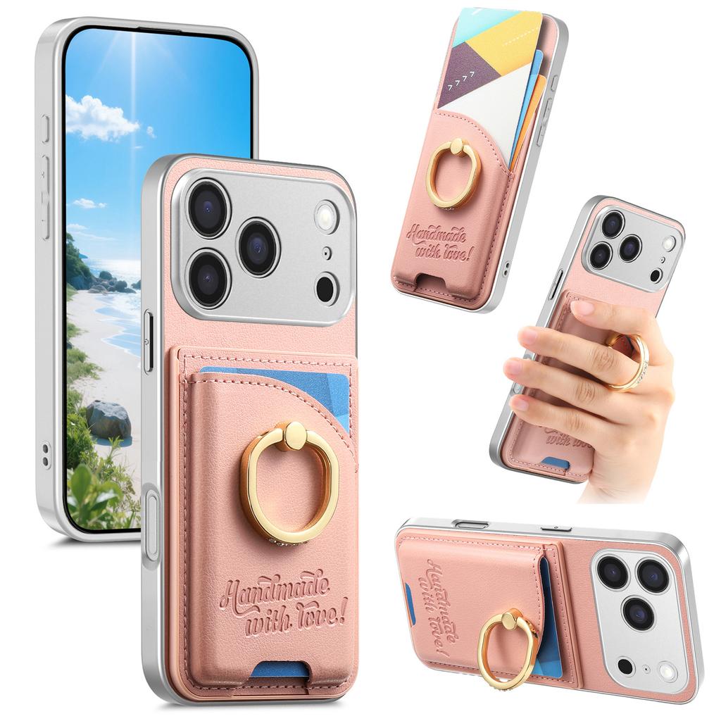 Luxury Ring Holder Cards Solt Leather Case for iPhone 18 Pro Max 17 16 15 14 13 Plus Shockproof Camera Protection Stand Cover
