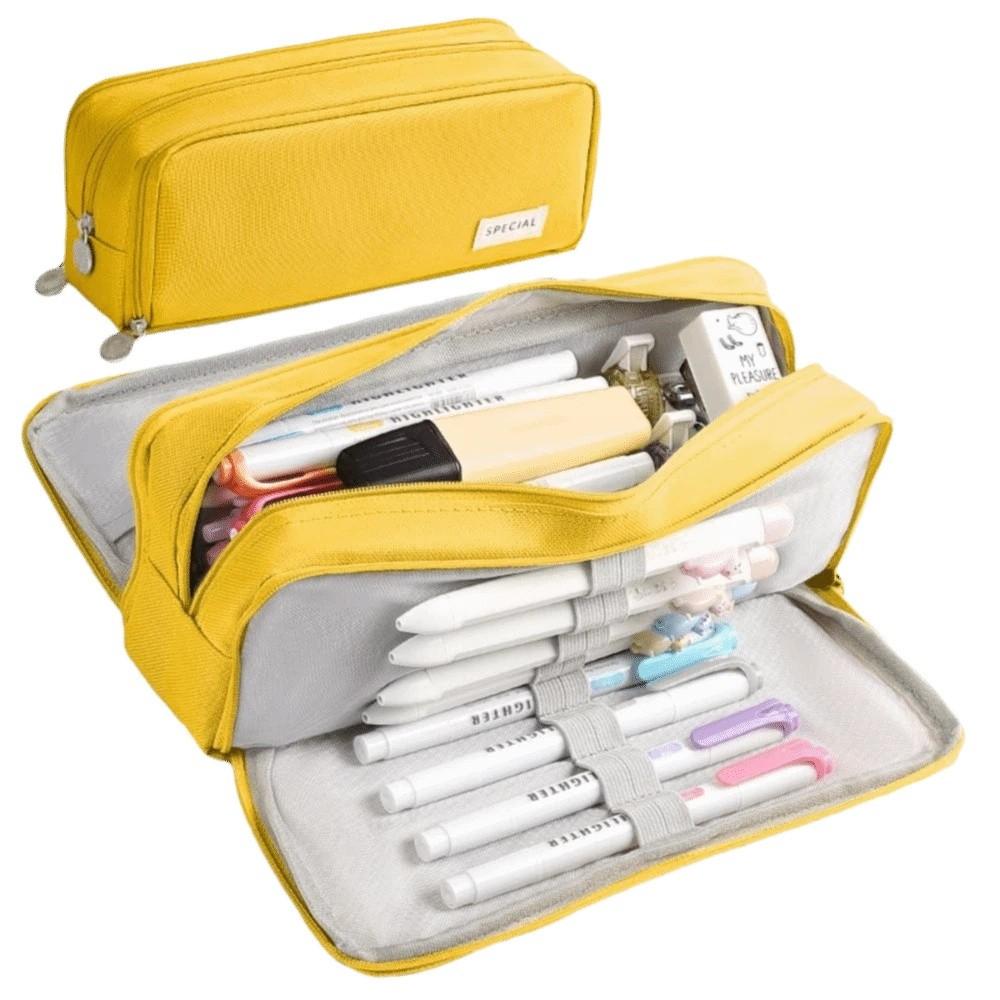Oxford Cloth Solid Color Pencil Pouch Large Capacity Stationery Organizer Student Use