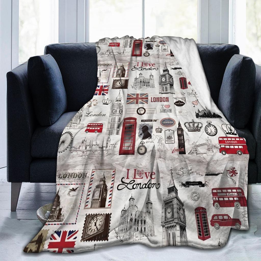Union Jack Flag Of The UK Blankets Flannel British London Symbols Soft Throw Blanket for Airplane Travel Quilt Portable