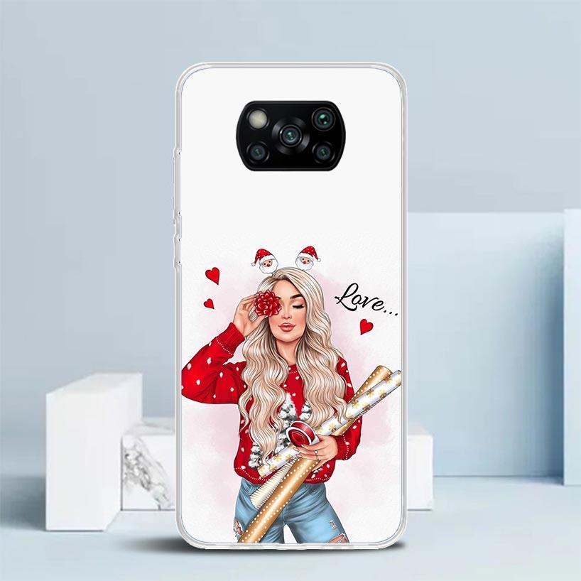 Christmas Art Girls Coffee Phone Case For Xiaomi Poco F7 Ultra X5 X6 X7 Pro M7 Redmi 15C 15 13C 13 12C 12 10C 10 10A 9 9C 9A 9T