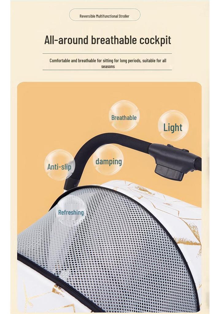 Lightweight Two-Way High Landscape Baby Stroller: Sit & Recline, One-Button Foldable Children's Pushchair.