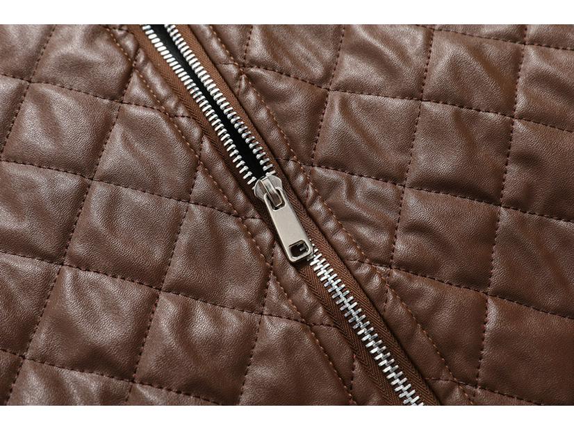 Men's Black Stand Collar Leather Jacket with Zipper Welt Pockets and Straight Hem for Autumn/Winter Casual Wear