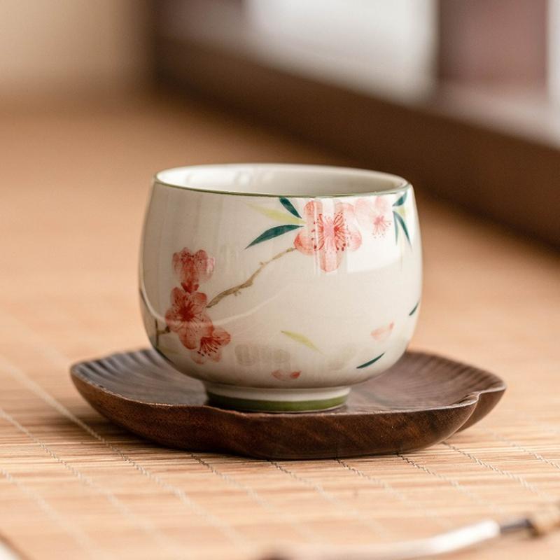 Chinese Style Hand-painted Peach Blossom Ceramic Tea Cup Single Cup Tea Tasting Cup Kung Fu Teaware Home Tea Set Teacup Gift