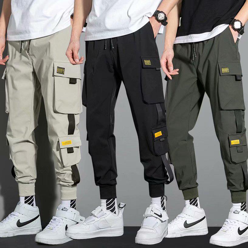 Men's Trendy Hip-Hop Loose-Fit Multi-Pocket Overalls - Korean Style Casual Skinny Pants