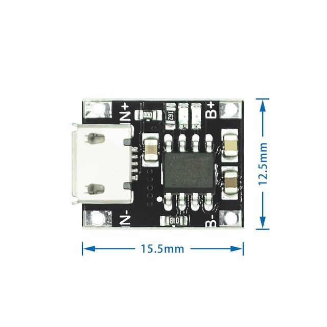 TP4056 18650 Lithium Battery Charging Board with 1A Overcharge & Over-discharge Protection for 3.6-4.2V Batteries.