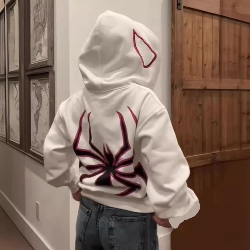 2023 Halloween Unisex Y2K Spider-Man Zip Hoodie - Loose Fit, Large Size for Couples
