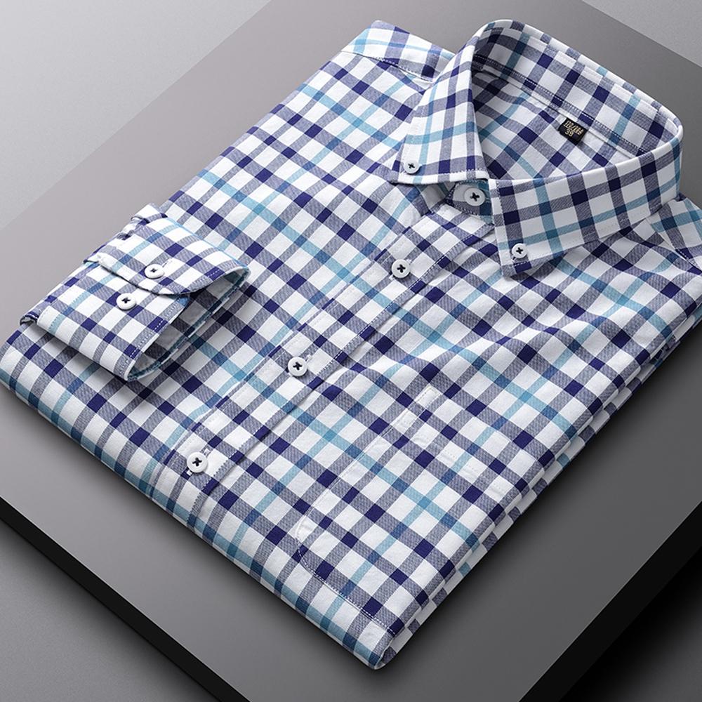 Herren Langarm Oxford Button-Down Hemden Freizeitkleidhemd für Herren Bequem 100% Baumwolle Mehrere Karomuster/Gestreift Herrenbekleidung
