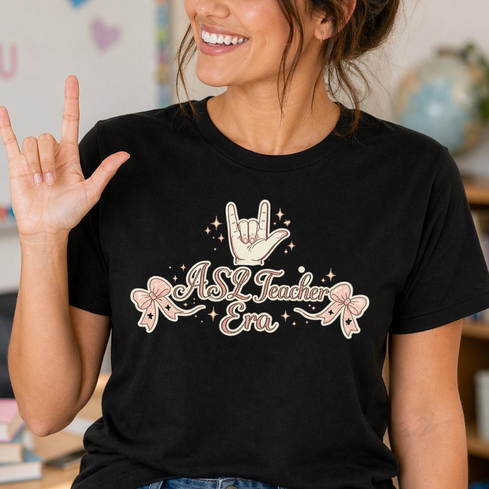 ASL Teacher Era Shirt, Sign Language Tee, Trendy Teacher Apparel M