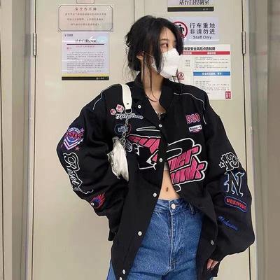 Chaqueta universitaria para mujer, chaqueta de carreras de manga larga con cremallera informal estampada, abrigo, ropa de invierno, chaqueta Bomber Vintage Colorblock para mujer