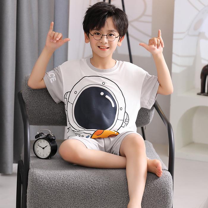 Boys' Summer Modal Pajamas - Cute Cartoon Short-Sleeve Set