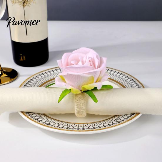 Decorative Fabric Rose Rings for Events Artificial Napkin Ring, Pink Flower Holder, Rustic Elegant Table Decor Western Restaurants Ring Farmhouse