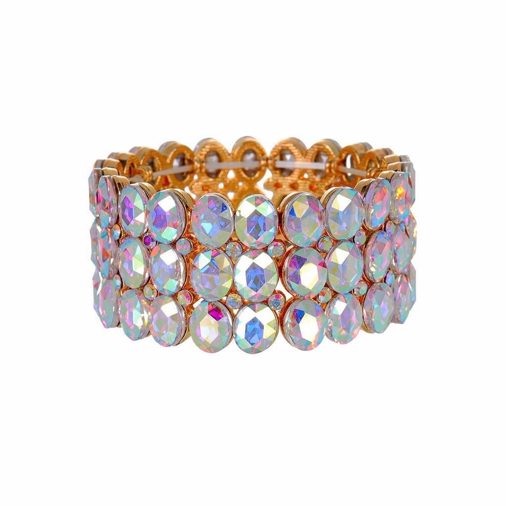 Mode Persönlichkeit Ab Bunte Elastische Große Armband Legierung Glas Armband Frauen Braut Schmuck