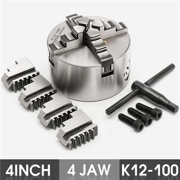 K12-100 SANOU 100mm Lathe Chuck  4 Jaw Self-centering Chuck Hardened Reversible Tool Silver New