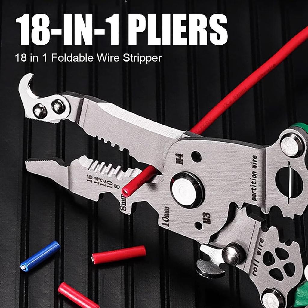 18 in 1 Foldable Wire Stripper, Alicate Multiusos Electrico, Multi-function Wire Stripping Pliers, Multifunctional Wire Stripper Crimper Cable Cutter
