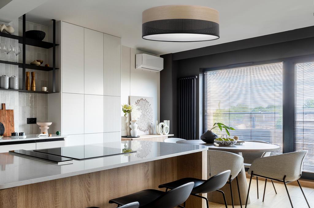 WOOD PLEXI CEILING LAMP BLACK 50CM GOLDEN OAK