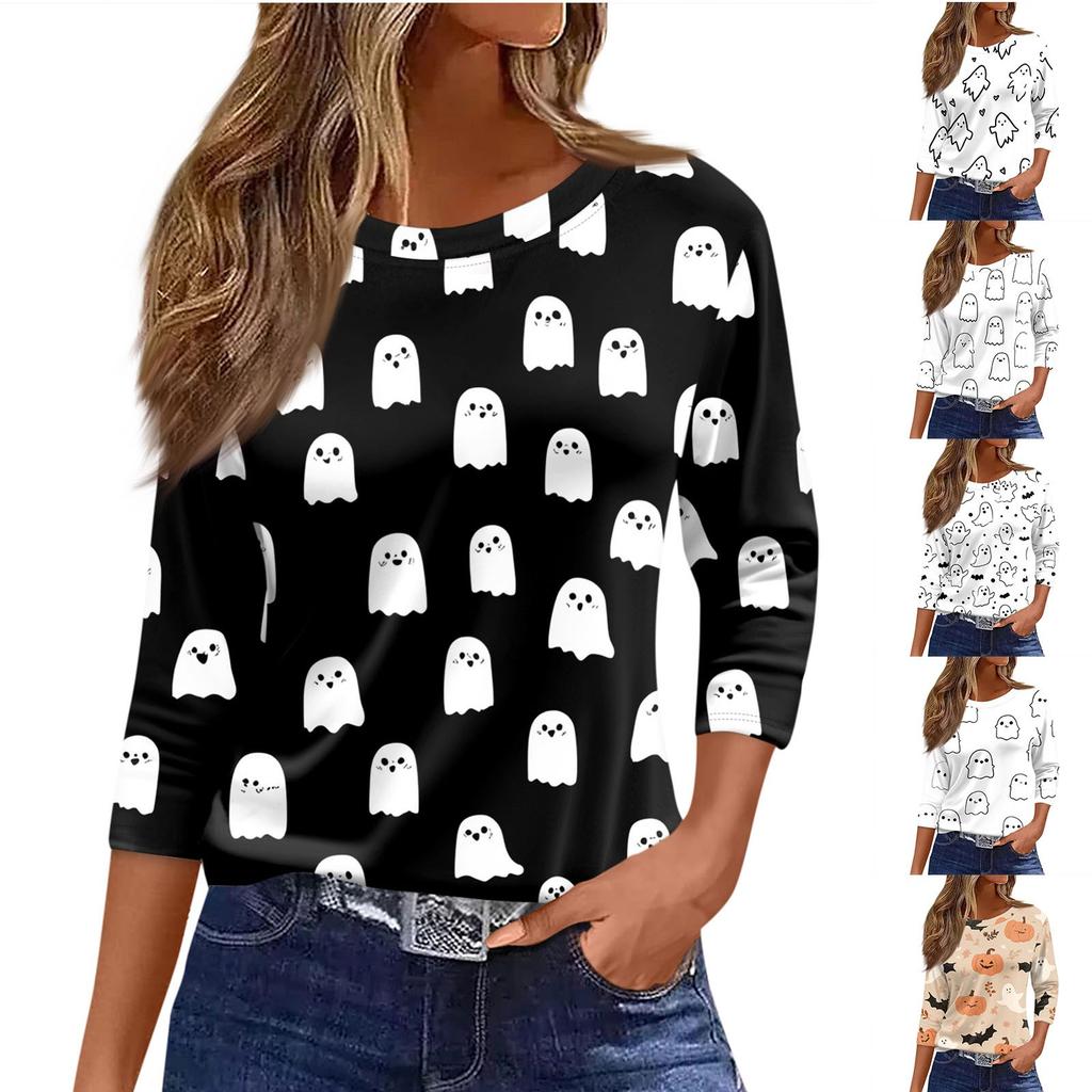 Women's O-neck 3/4 Sleeve  Printed Top