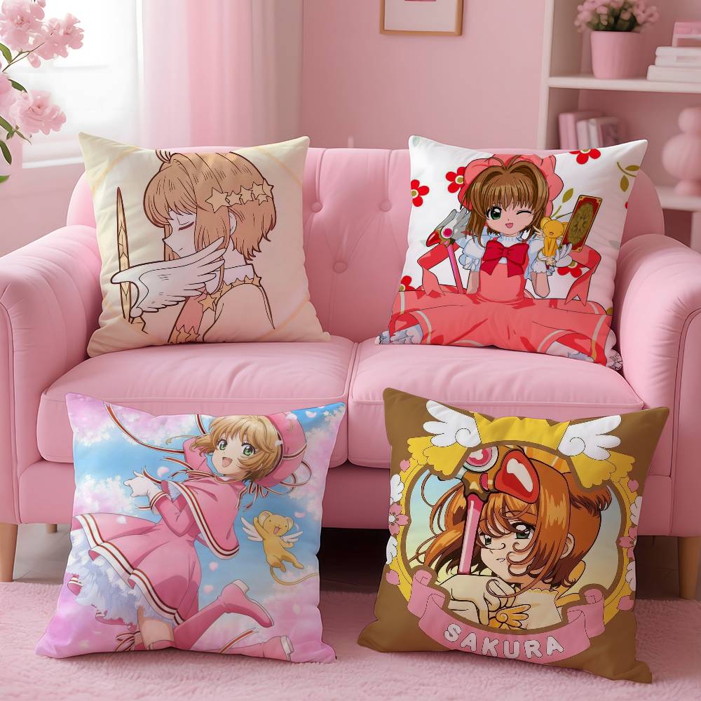 C-Cute Sakura Kinomoto Pillow Case Anti-Dustmite Pillowcase Invisible Zipper Silky Short Plush Sofa Cushion Cover