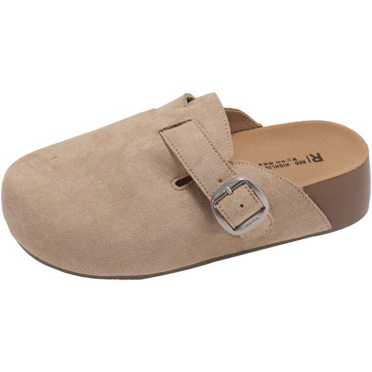 

[Su Yinyin] 5.5cm heightened version~ retro cork thick-bottomed casual buckle with bag head Boken slippers women s half drag 39