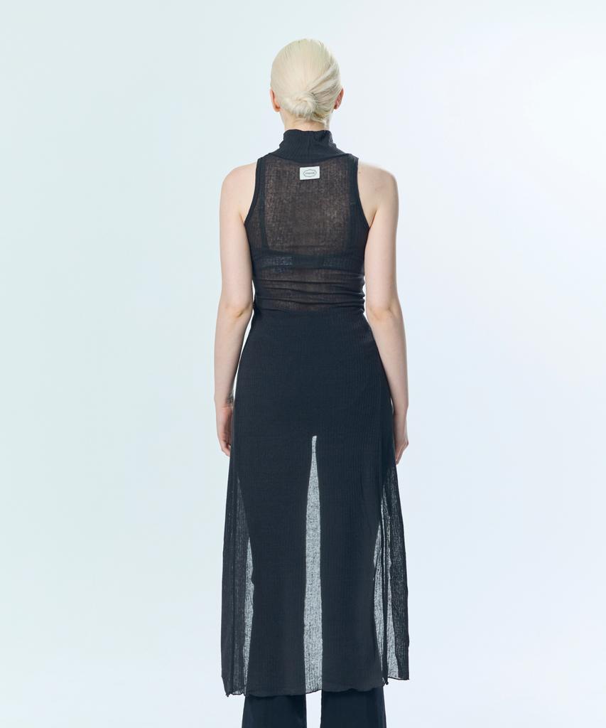 JINBARBIE Chiffon Turtleneck Goddess Long Sleeveless Black