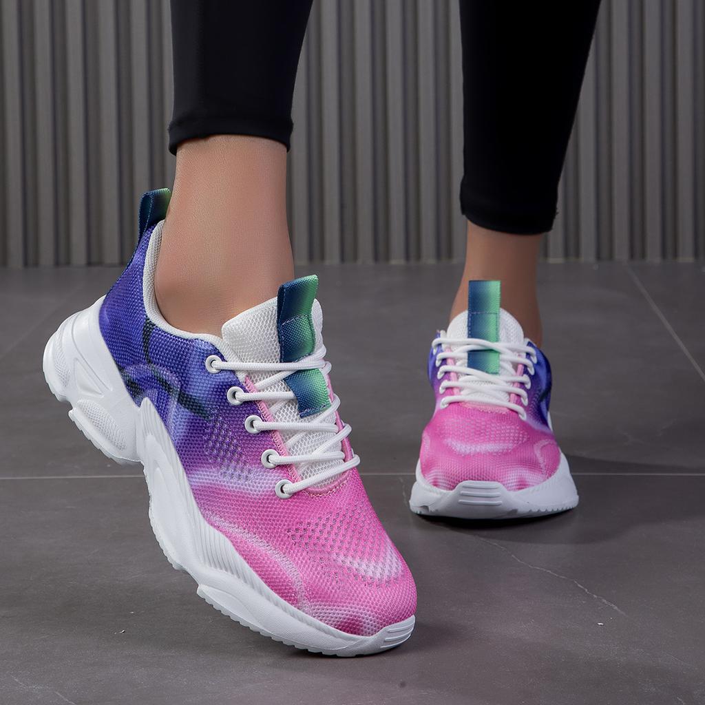 New casual flower sports single shoes women's fashion flat single large size warped head lace-up casual