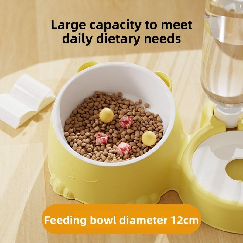 Ceramic Cat Bowl - Combined Water and Food Automatic Drinking and Feeding Device with Neck Protection for Dogs - Pet Bowl That Prevents Spilling