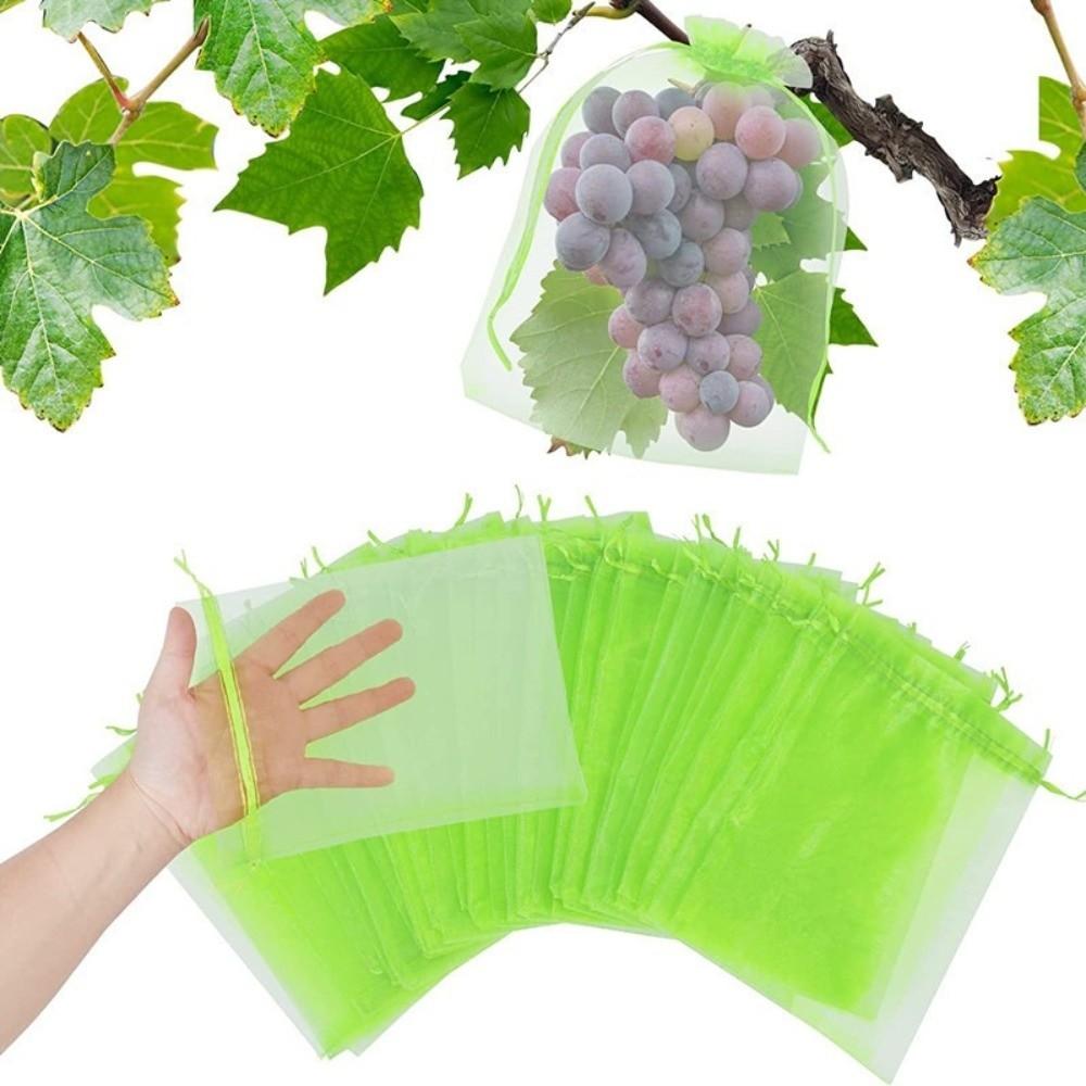 100Pcs Mesh Fruit Protection Bags Organza with Drawstring Fruits Insect Proof Bag Weather Resistant Plant Grow Bags