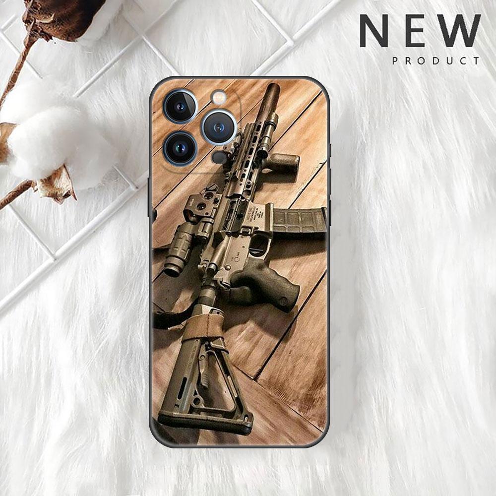 AK47 Handgun Gun Bullets Funda Case para Apple iPhone 14 11 13 12 Pro 7 XR X XS Max 8 Plus 6 6S 14Pro Preto Soft Phone Shell