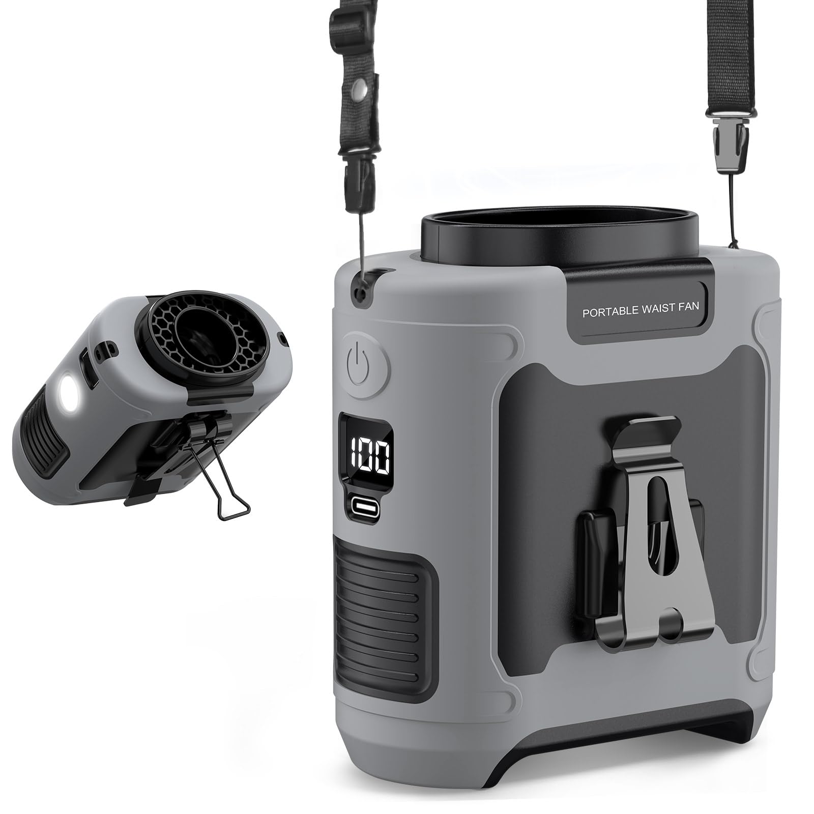 

Belt Fan with Capacity Hours of Continuous Use Heatstroke 5 Speed USB Portable Fan with LED Powerful Heat Seat Cooler for Outdoor and Other Outdoor сірий колір