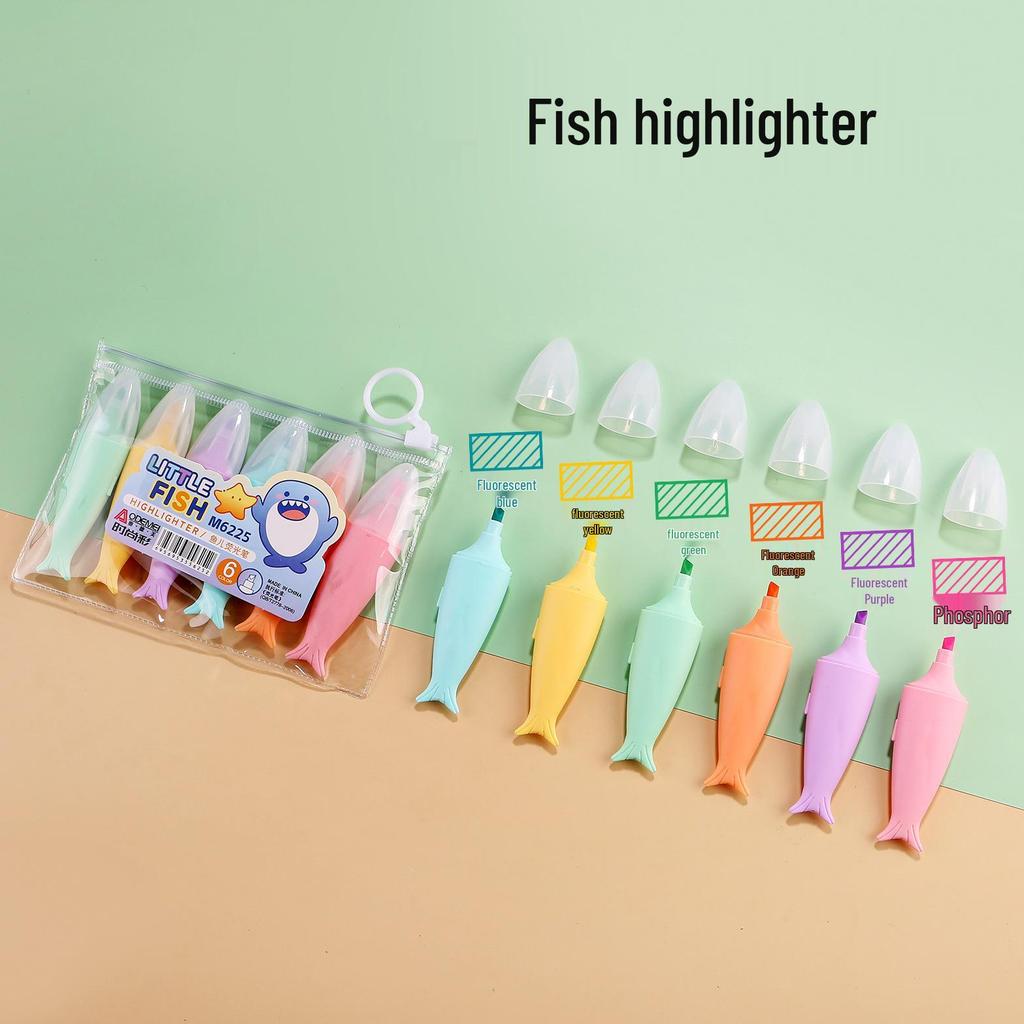 Set di 6 Mini Pennarelli Fluorescenti - Design Carino a Cartone Animato, Perfetti per Studenti delle Elementari. Evidenziatori Piccoli, Portatili e Colorati.