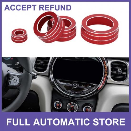 Car AC Media Volume Switch Knob Cover Ring for Mini Cooper 14-22 Red 4Pcs